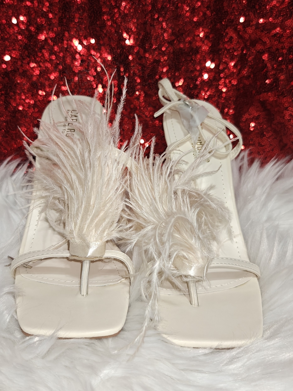 Cape Robbin Ivory Feather Thong Heels